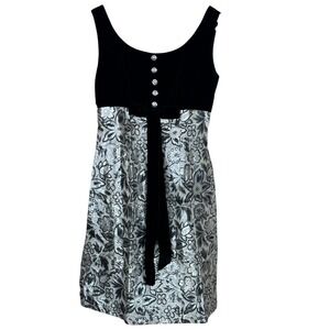 VTG 1940s Black Velvet Silver Floral Brocade Dress Evening Cocktail Holiday S